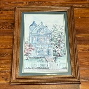 Vintage Ava Freeman Art Victorian House Farmhouse Framed Matted Print Retro
